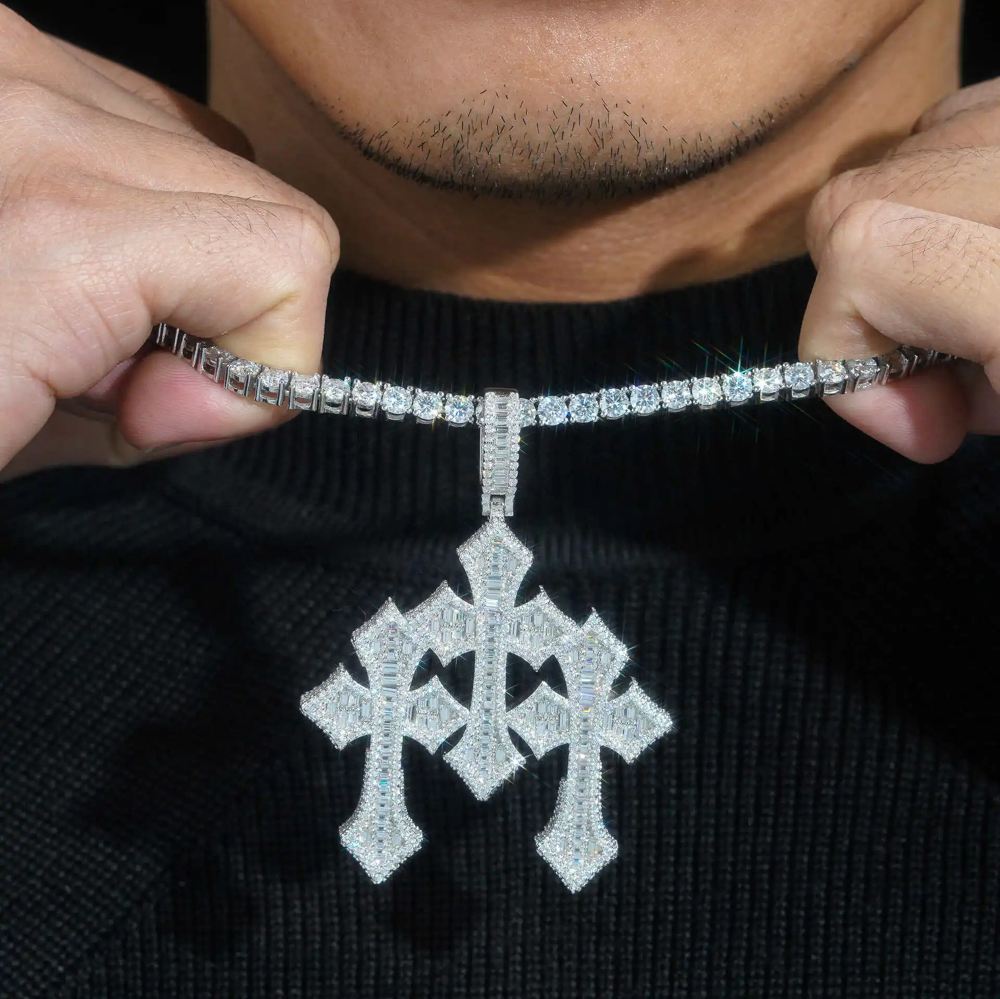 Dominic – Moissanite Iced Cross Pendant with Premium Tennis Chain | 925 Silver or Gold Finish
