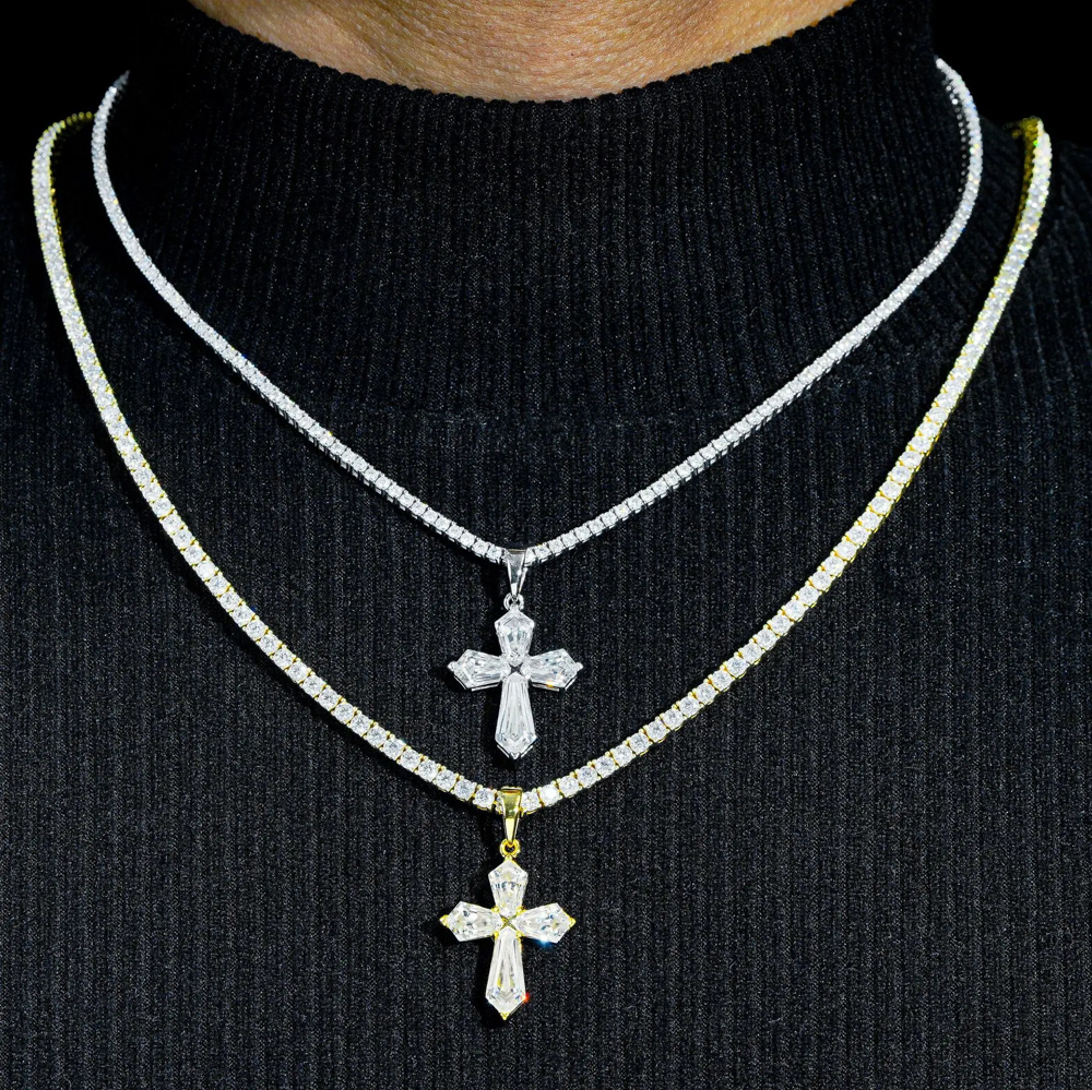 Xavion Moissanite Cross Pendant Necklace - Certified GRA Moissanite - 925 Sterling Silver or Gold Finish
