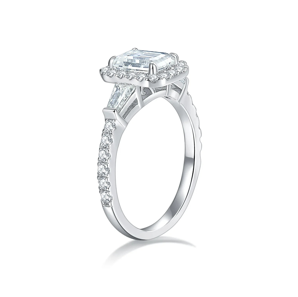 The Calista Radiance™ – Emerald-Cut Moissanite Ring | D Color | Full Moissanite | 925 Sterling Silver & 18K Gold Finish | GRA Certified