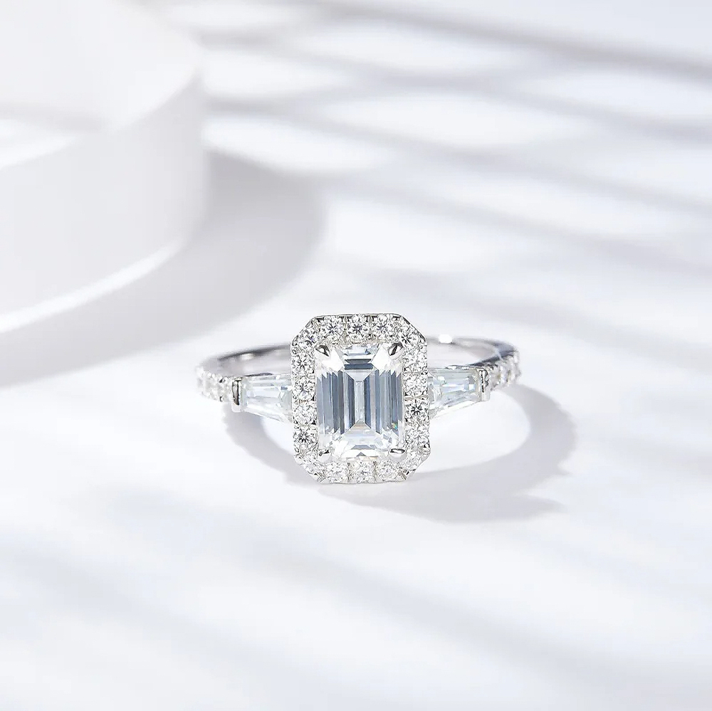 The Calista Radiance™ – Emerald-Cut Moissanite Ring | D Color | Full Moissanite | 925 Sterling Silver & 18K Gold Finish | GRA Certified