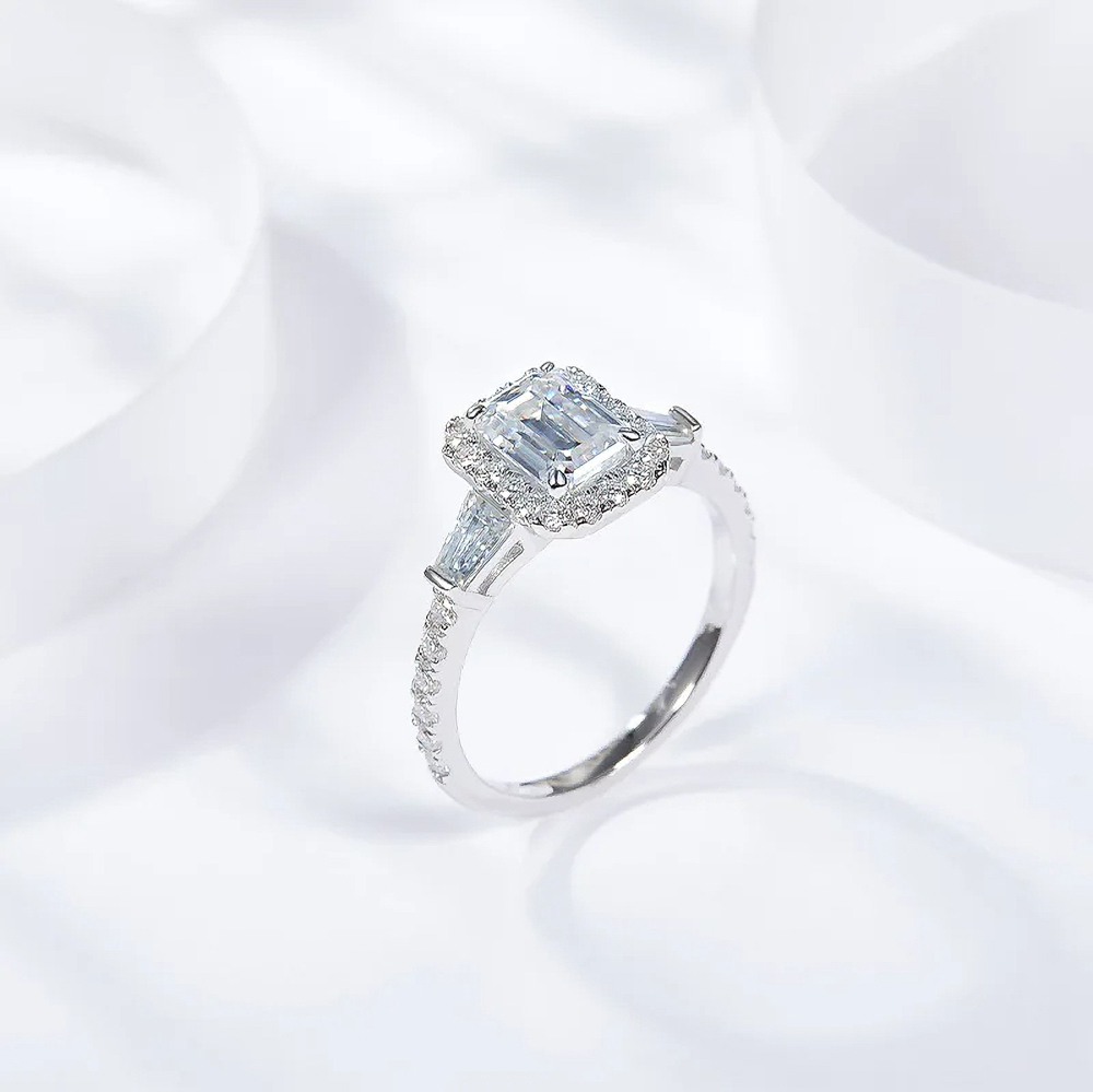 The Calista Radiance™ – Emerald-Cut Moissanite Ring | D Color | Full Moissanite | 925 Sterling Silver & 18K Gold Finish | GRA Certified