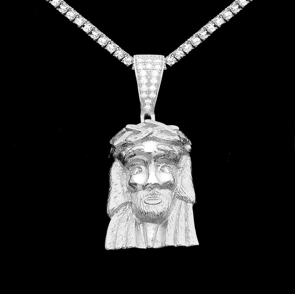 Elian Moissanite Crowned Savior Pendant | S925 Sterling Silver & White Gold Finish | Luxury Hip Hop Jewelry