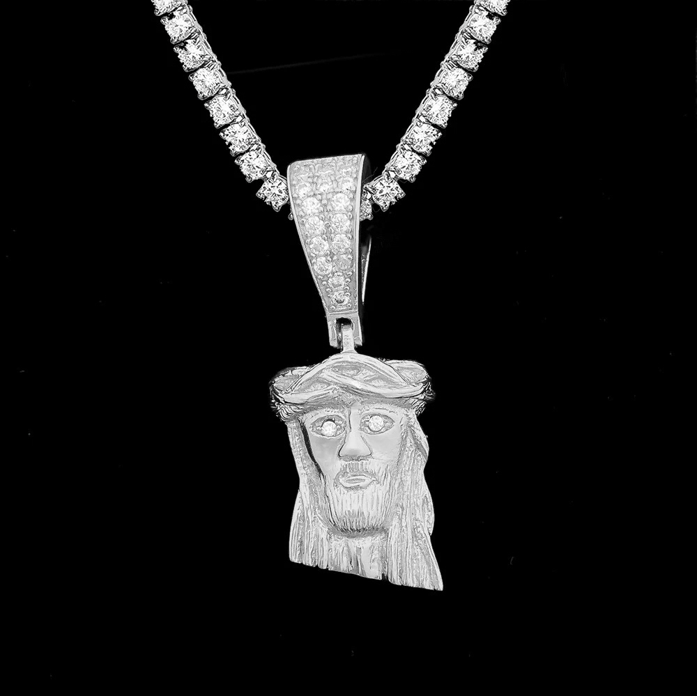 Elian Moissanite Crowned Savior Pendant | S925 Sterling Silver & White Gold Finish | Luxury Hip Hop Jewelry