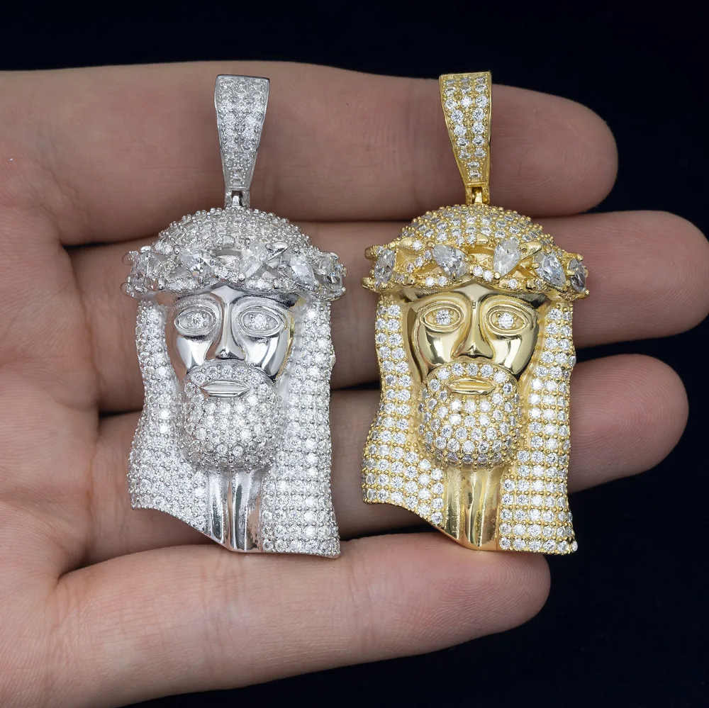 Malachi - Iced Moissanite Jesus Face Pendant | 925 Silver & Gold Finish