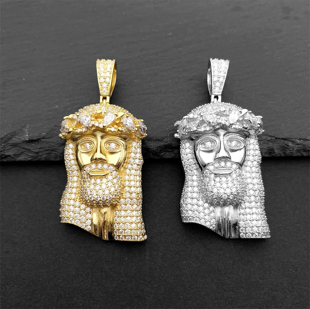 Malachi - Iced Moissanite Jesus Face Pendant | 925 Silver & Gold Finish