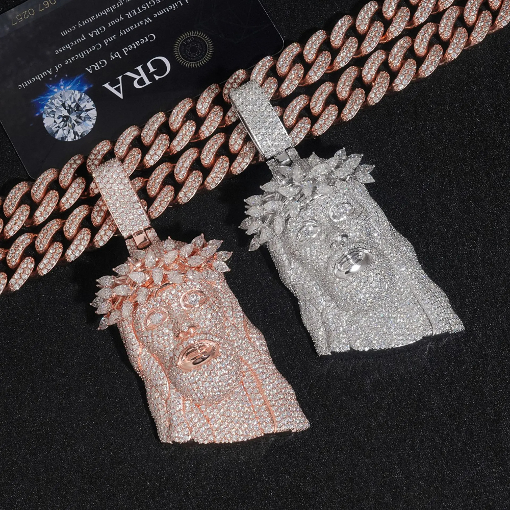Zephiros Iced Moissanite Jesus Pendant | Rose Gold, Yellow Gold, White Gold Plated | 925 Silver Base