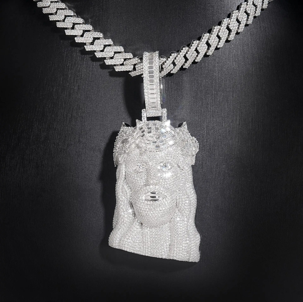 Veridion Iced Moissanite Jesus Pendant | White Gold, Yellow Gold, Rose Gold Plated | GRA Certified | 925 Silver