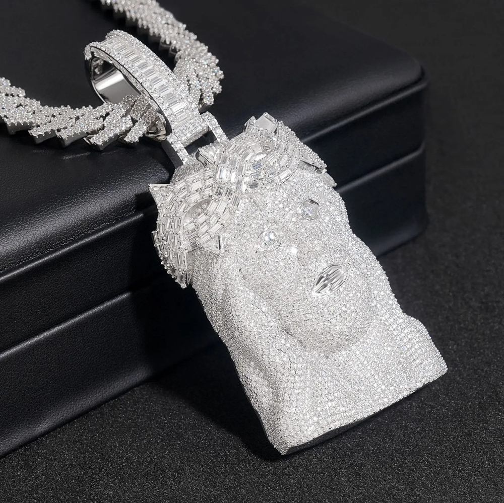 Veridion Iced Moissanite Jesus Pendant | White Gold, Yellow Gold, Rose Gold Plated | GRA Certified | 925 Silver