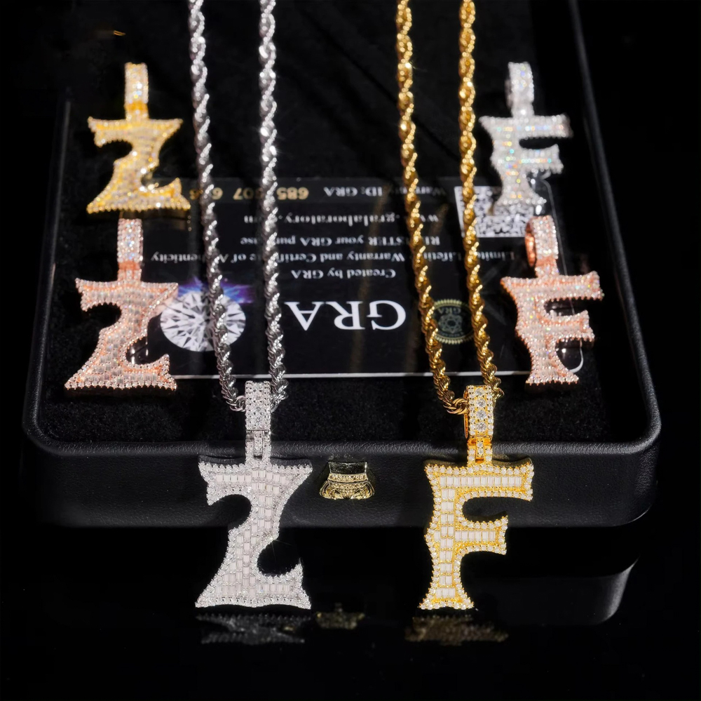 Custom Zavian Legacy Moissanite Letter Pendant – A-Z Initials in 925 Sterling Silver with White, Yellow, or Rose Gold Plating