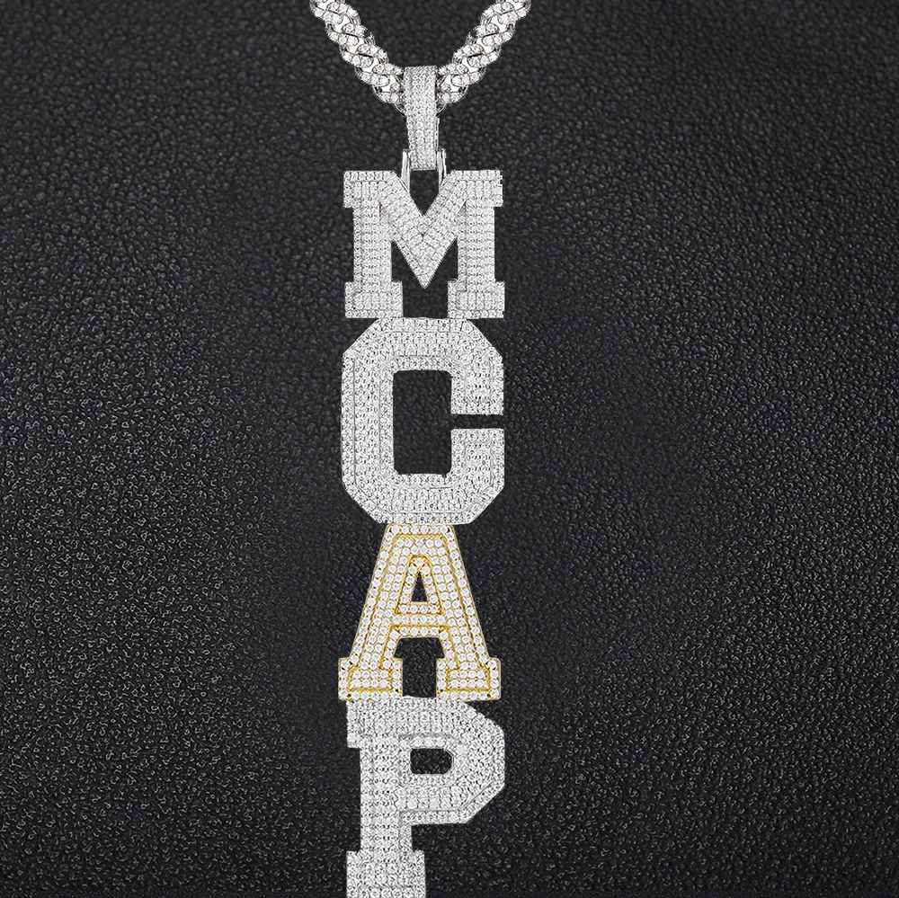Zayvion Custom Letter Moissanite Pendant – Fully Iced 925 Sterling Silver Name Necklace | White Gold or Two-Tone Finish