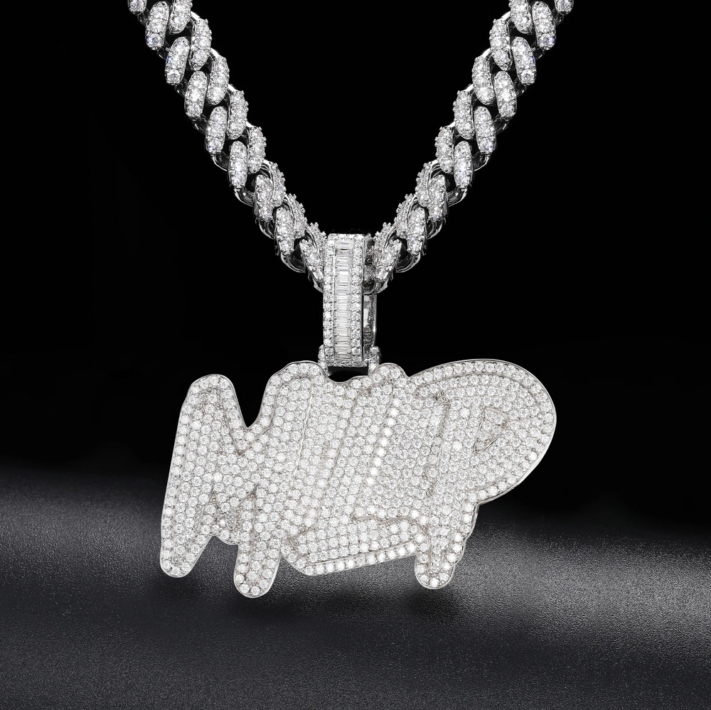 Elion Custom Bubble Letter Moissanite Pendant – Fully Iced 925 Sterling Silver Name Necklace | Luxury Hip Hop Jewelry