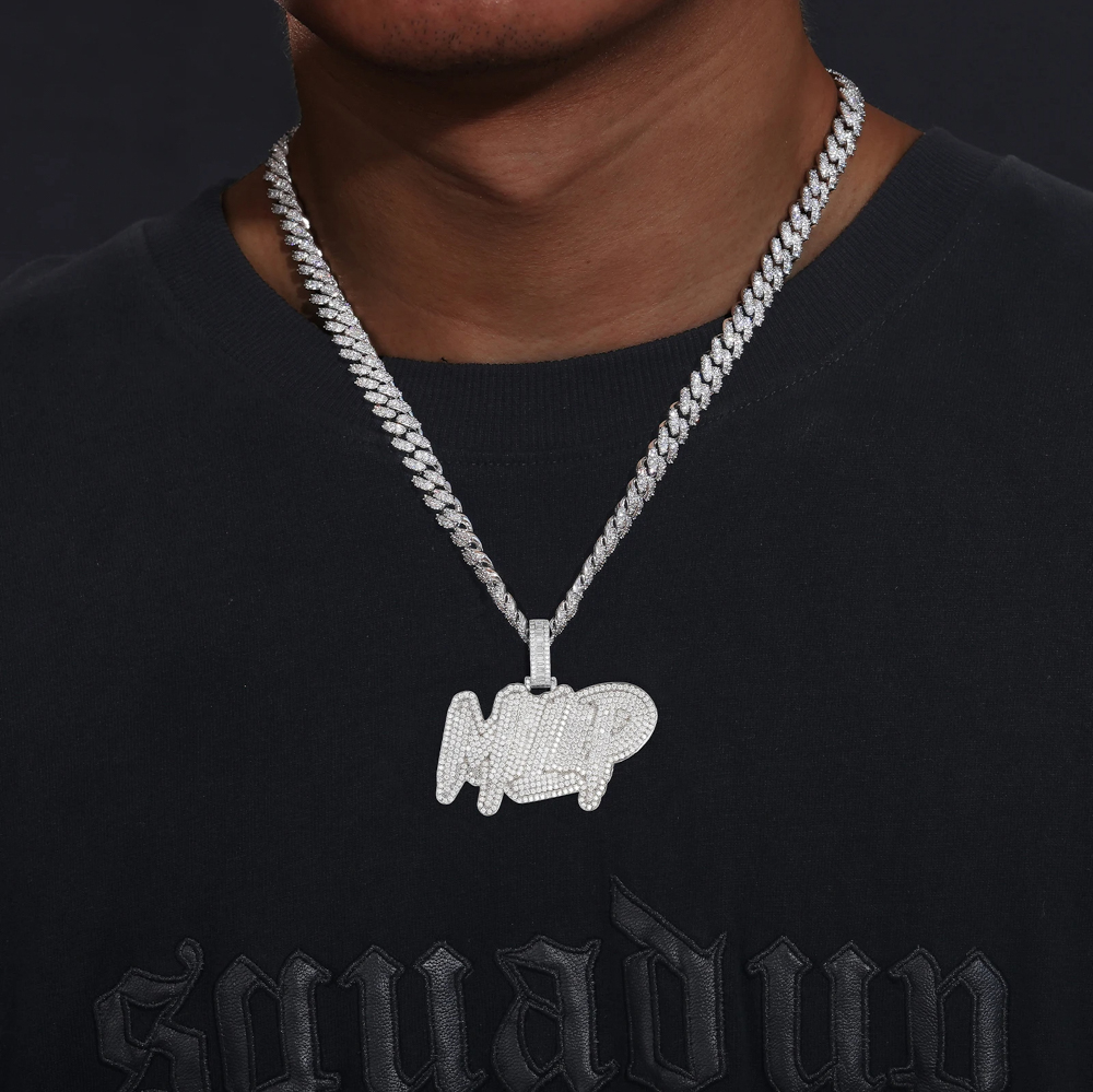 Elion Custom Bubble Letter Moissanite Pendant – Fully Iced 925 Sterling Silver Name Necklace | Luxury Hip Hop Jewelry