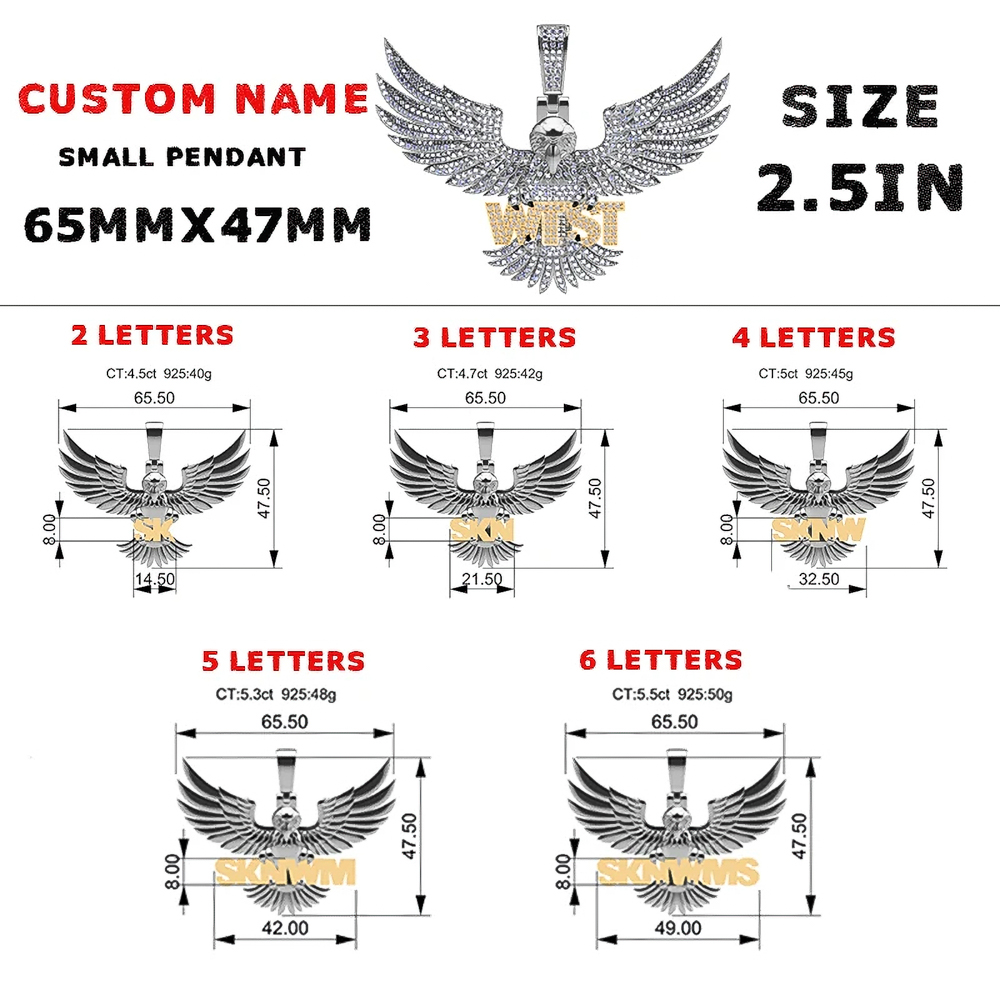 Zephyros Custom Eagle Wing Moissanite Pendant – Fully Iced 925 Sterling Silver Name Necklace | Luxury Hip Hop Jewelry
