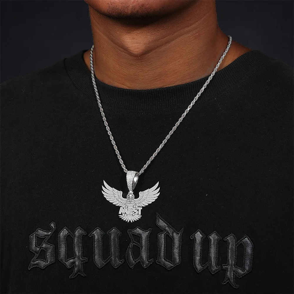 Zephyros Custom Eagle Wing Moissanite Pendant – Fully Iced 925 Sterling Silver Name Necklace | Luxury Hip Hop Jewelry