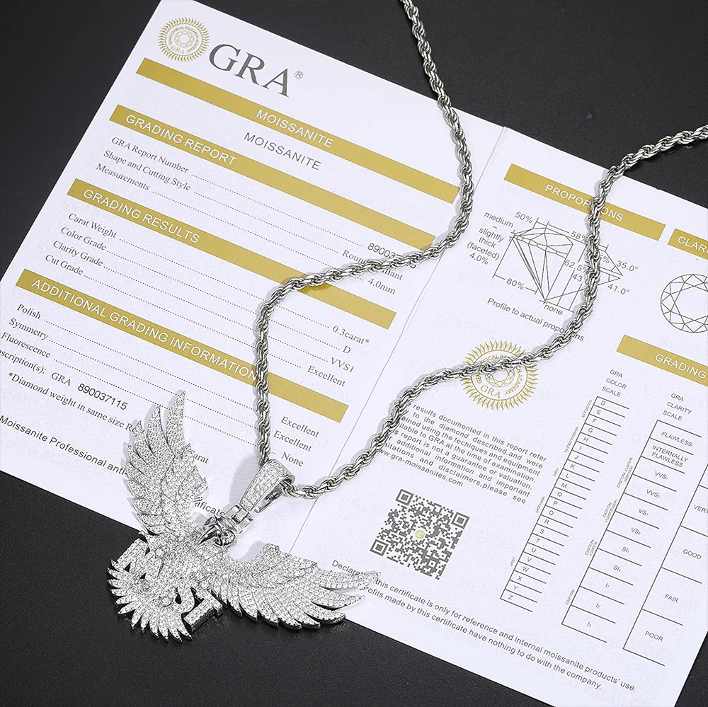 Zephyros Custom Eagle Wing Moissanite Pendant – Fully Iced 925 Sterling Silver Name Necklace | Luxury Hip Hop Jewelry