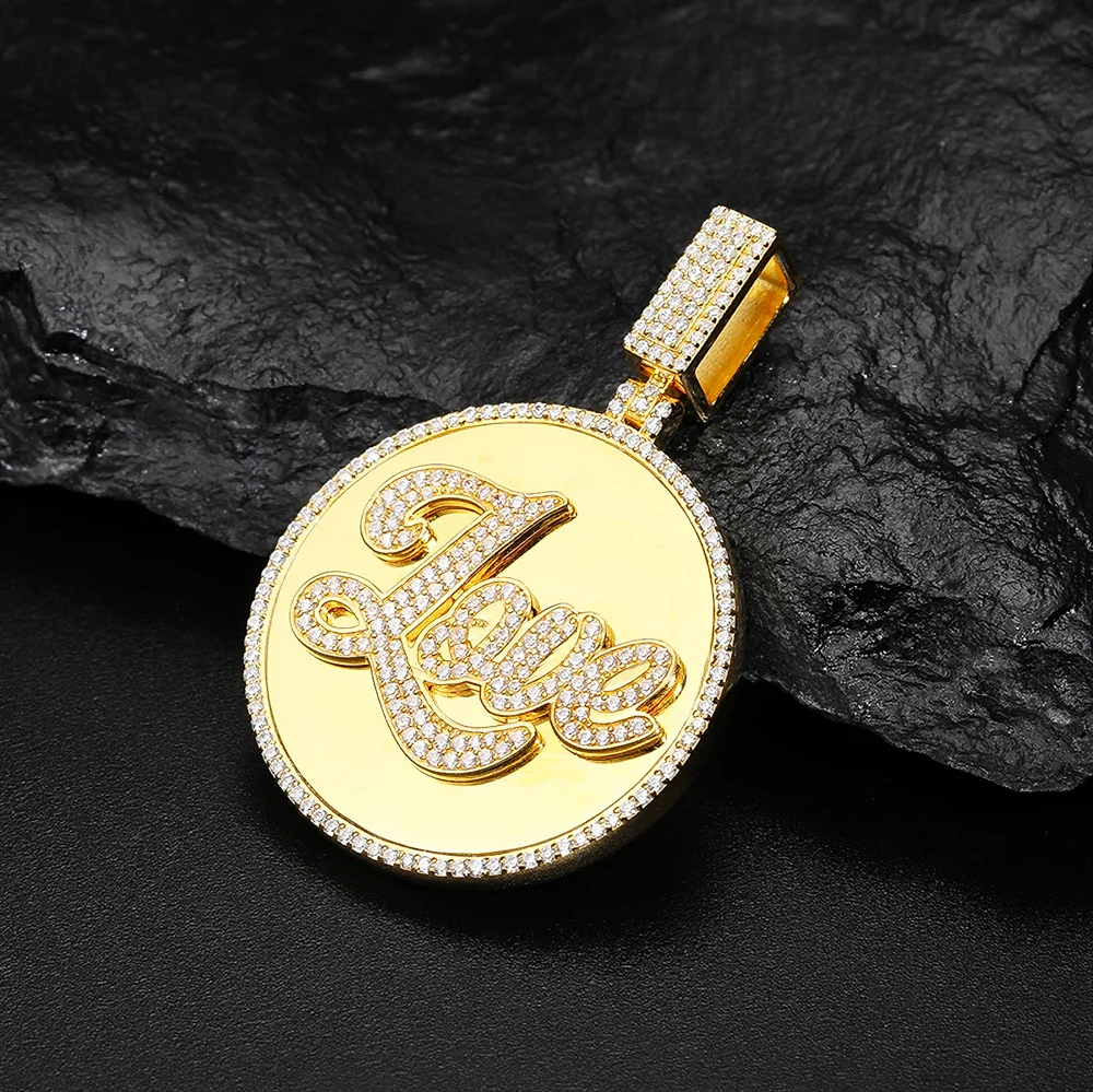 Amarisse Moissanite Round Script Letter Pendant (SMALL)– Fully Iced 925 Sterling Silver | Yellow Gold or White Gold Finish | Luxury Custom Jewelry