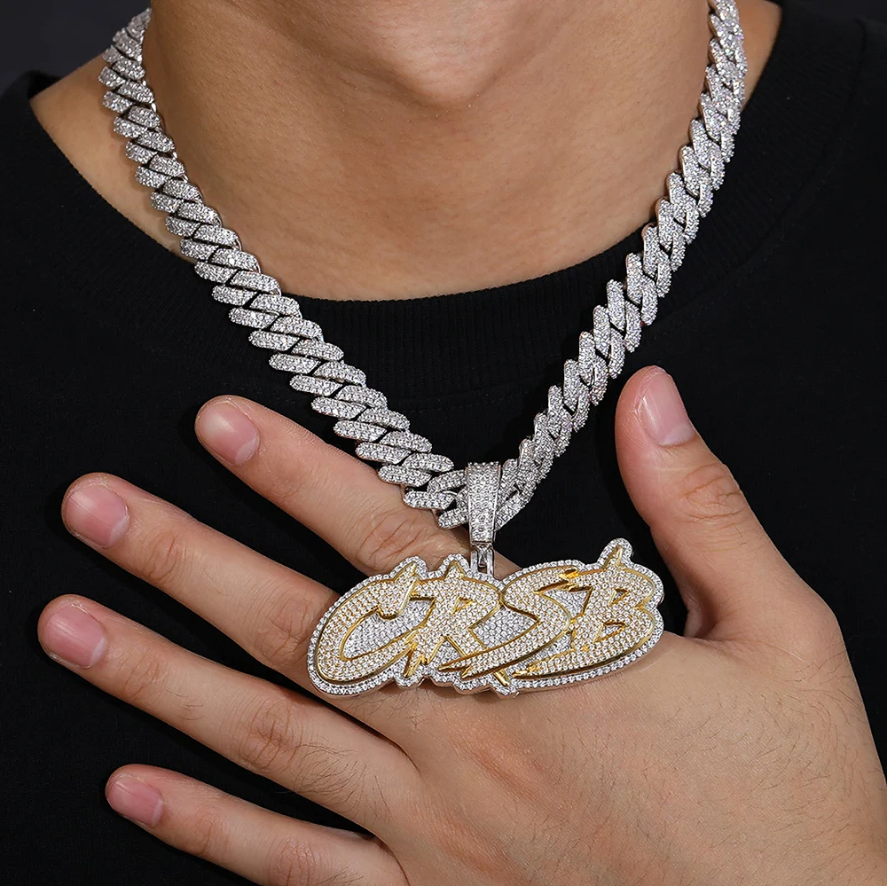 Oryndel Custom Two-Tone Moissanite Name Pendant – Fully Iced 925 Sterling Silver Necklace | Luxury Hip Hop Jewelry