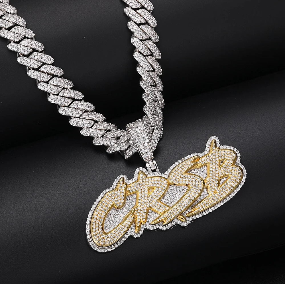 Oryndel Custom Two-Tone Moissanite Name Pendant – Fully Iced 925 Sterling Silver Necklace | Luxury Hip Hop Jewelry