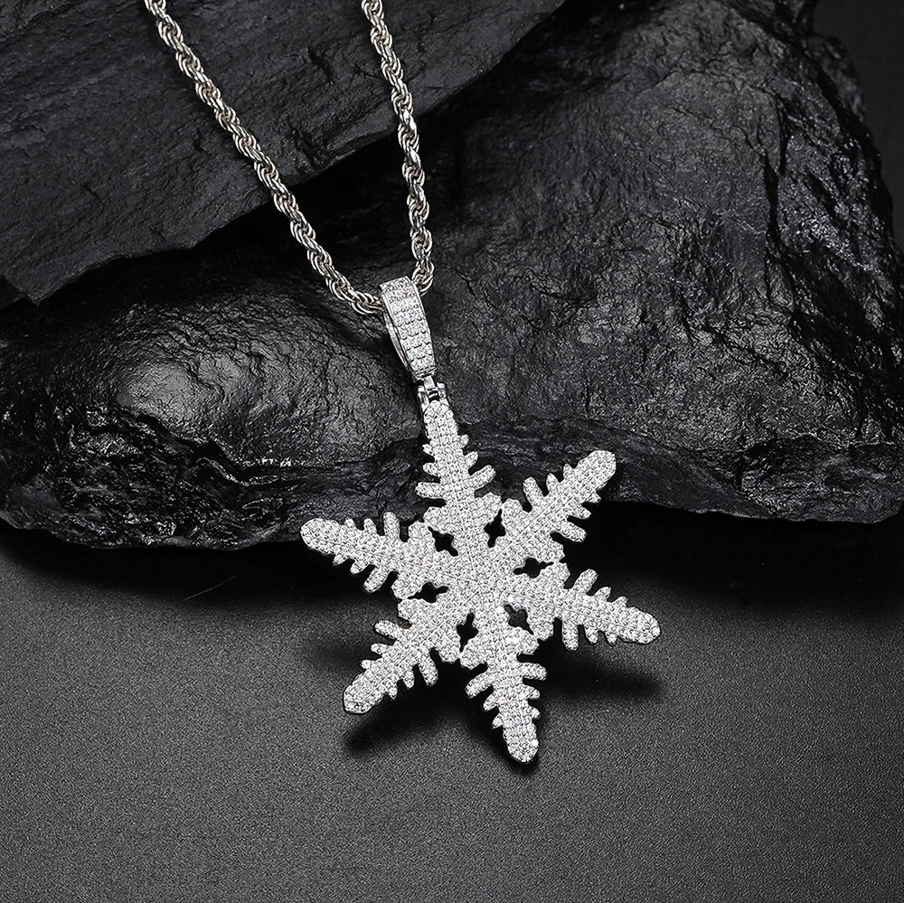 Eiraelis Moissanite Snowflake Pendant – Fully Iced 925 Sterling Silver Necklace | Luxury Unisex Hip Hop Jewelry