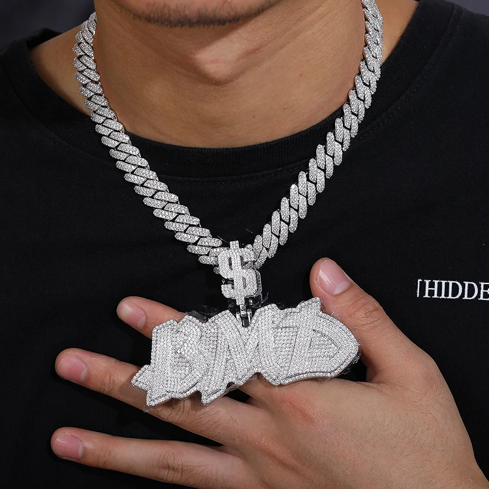 Caistian Custom Dollar Sign Bail Moissanite Pendant – Fully Iced 925 Sterling Silver Name Necklace | Luxury Hip Hop Jewelry