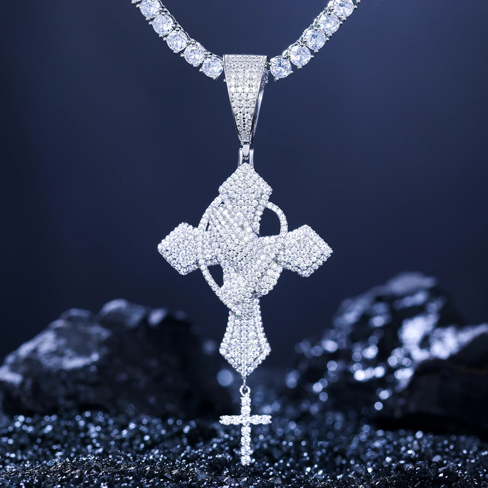 Aelric Iced Out Praying Hands Cross Pendant – GRA Certified Moissanite 925 Sterling Silver Necklace | High-End Luxury Jewelry