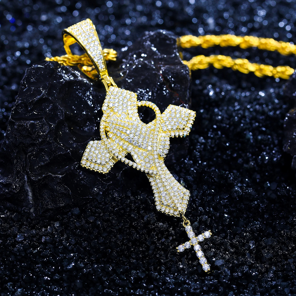 Aelric Iced Out Praying Hands Cross Pendant – GRA Certified Moissanite 925 Sterling Silver Necklace | High-End Luxury Jewelry