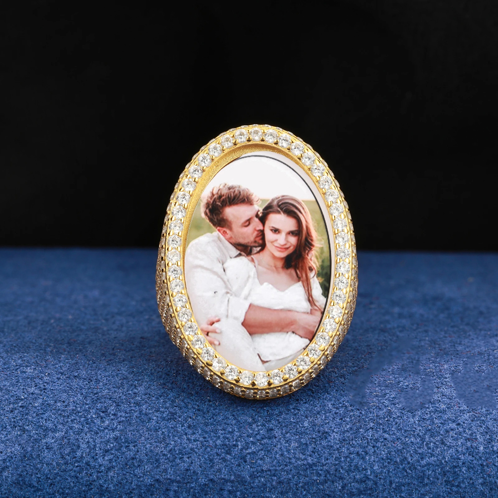 "Solvane Custom Photo Ring – Personalized Iced Out Memory Ring with Moissanite | 925 Sterling Silver or Gold Finish"
