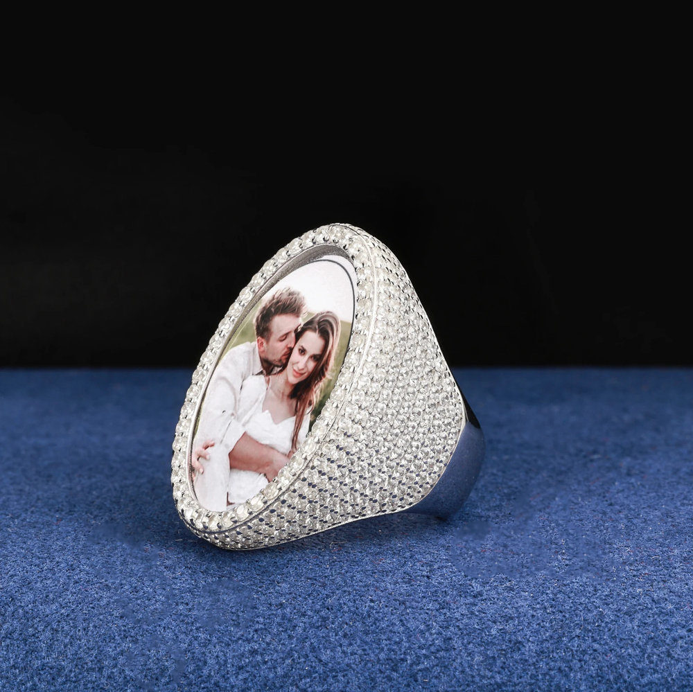 "Solvane Custom Photo Ring – Personalized Iced Out Memory Ring with Moissanite | 925 Sterling Silver or Gold Finish"