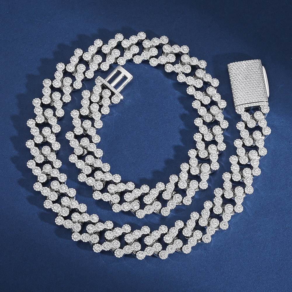 Vicenzo 925 Sterling Silver Moissanite Cluster Cuban Link Chain Necklace | Luxury Iced Out Jewelry