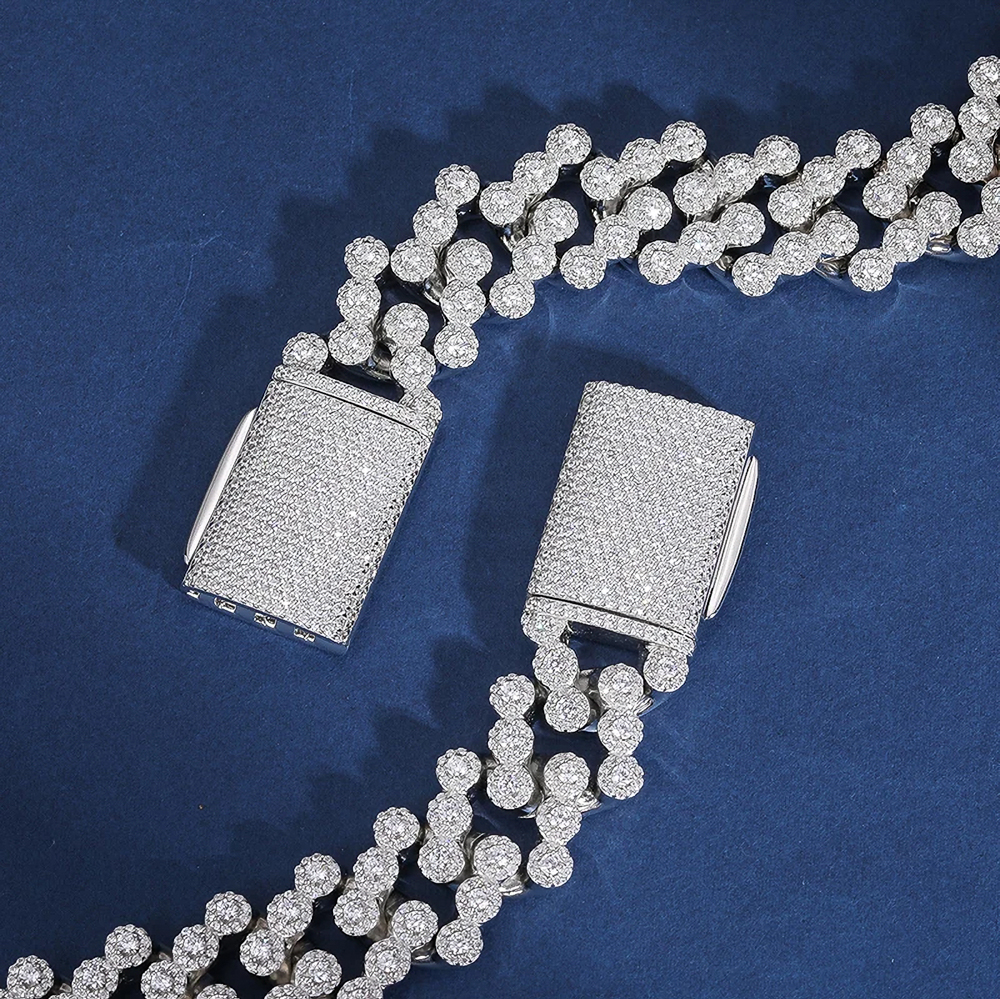 Vicenzo 925 Sterling Silver Moissanite Cluster Cuban Link Chain Necklace | Luxury Iced Out Jewelry