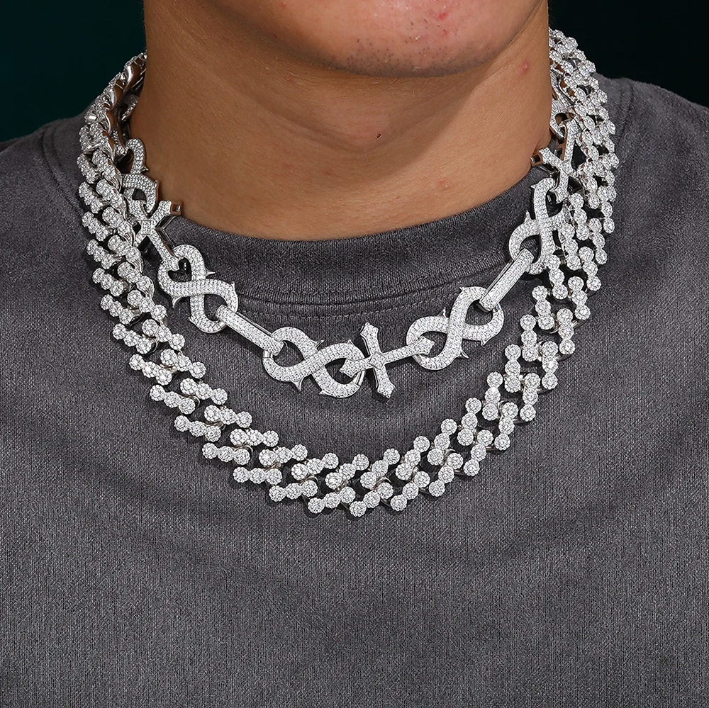 Vicenzo 925 Sterling Silver Moissanite Cluster Cuban Link Chain Necklace | Luxury Iced Out Jewelry