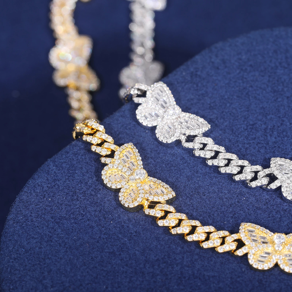Avelina Moissanite Butterfly Cuban Link Chain Necklace - Luxury S925 Silver & Gold Finish