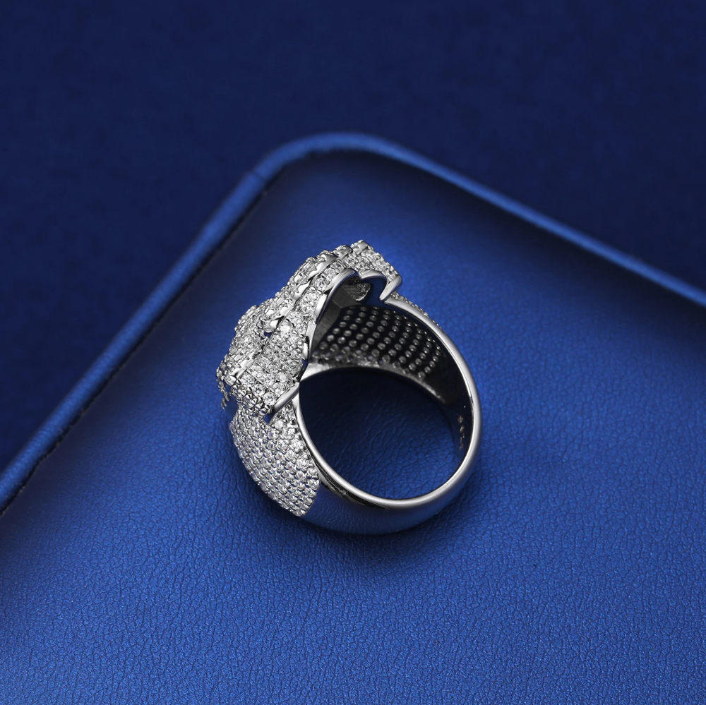 Ezraya Moissanite Hamsa Hand Ring in 925 Sterling Silver – Luxury Iced-Out Statement Jewelry