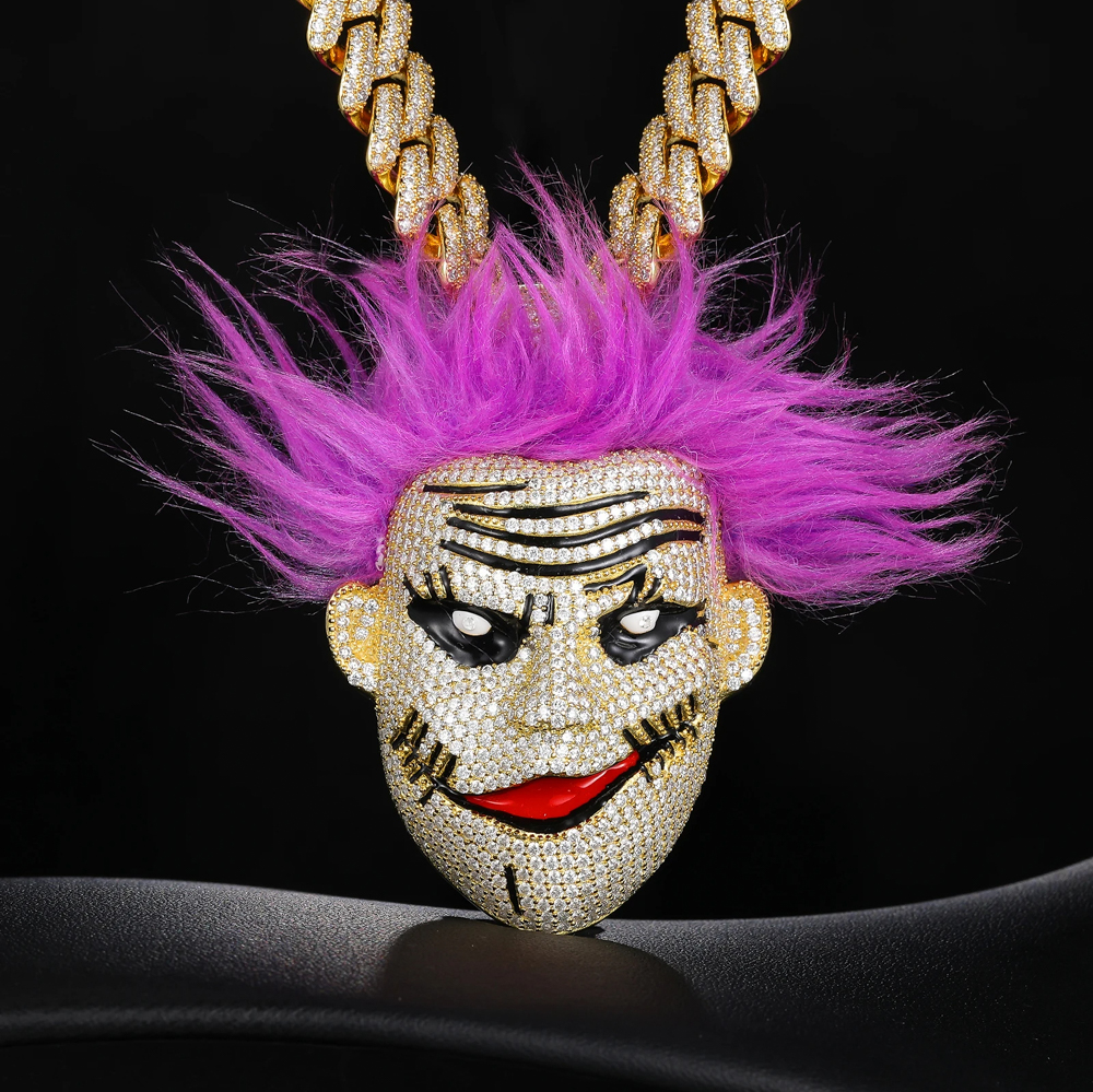 Zarvox Moissanite Evil Smile Clown Pendant – Iced Out Custom Necklace in 925 Sterling Silver or Gold Finish | Hip-Hop Luxury Jewelry