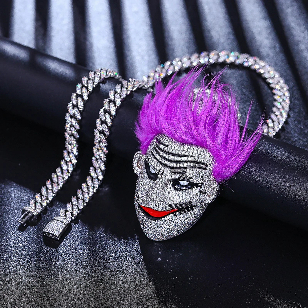 Zarvox Moissanite Evil Smile Clown Pendant – Iced Out Custom Necklace in 925 Sterling Silver or Gold Finish | Hip-Hop Luxury Jewelry