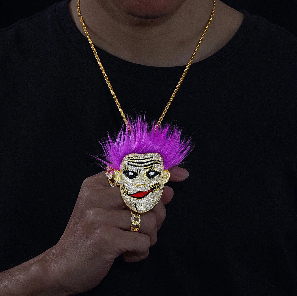 Zarvox Moissanite Evil Smile Clown Pendant – Iced Out Custom Necklace in 925 Sterling Silver or Gold Finish | Hip-Hop Luxury Jewelry