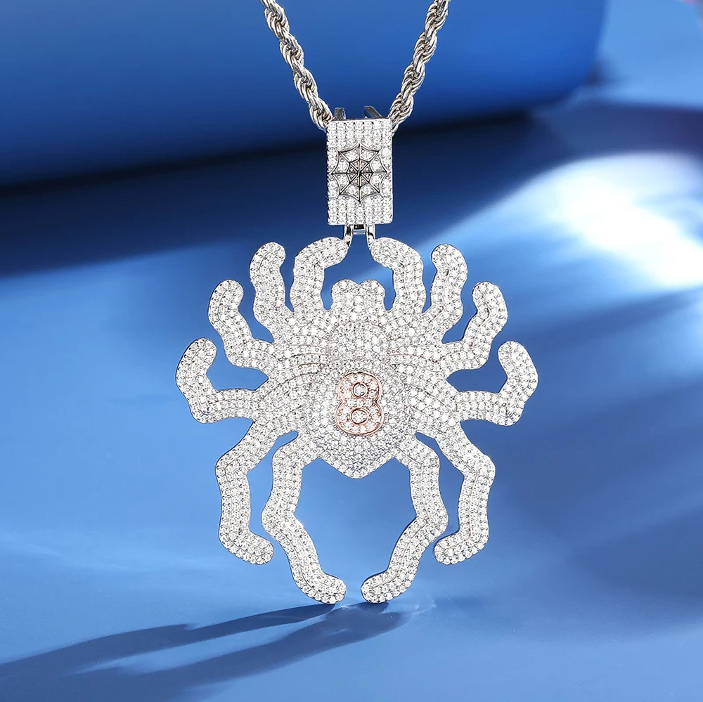 Arachion Moissanite Spider Pendant Necklace in 925 Sterling Silver – Iced-Out Statement Jewelry
