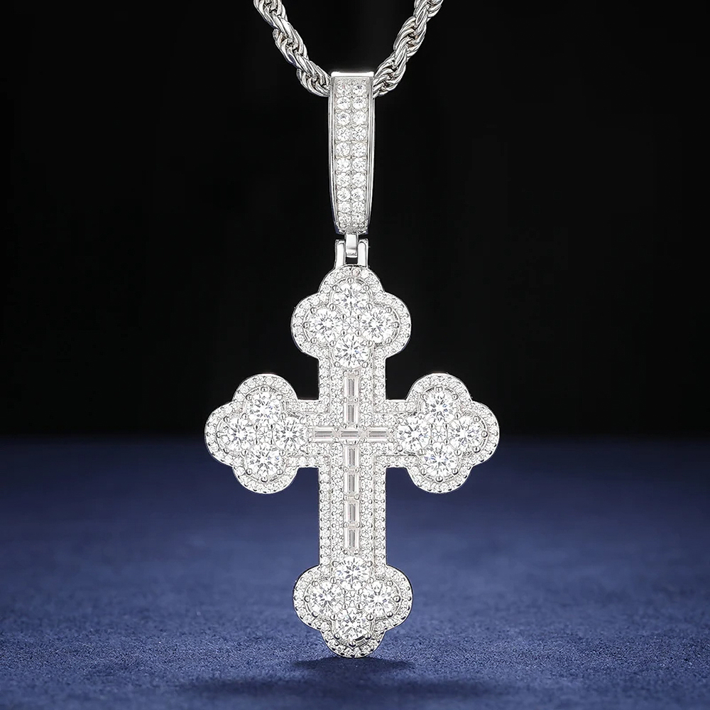 Theoniel Moissanite Orthodox Cross Pendant in 925 Sterling Silver – Luxury Iced Out Religious Jewelry