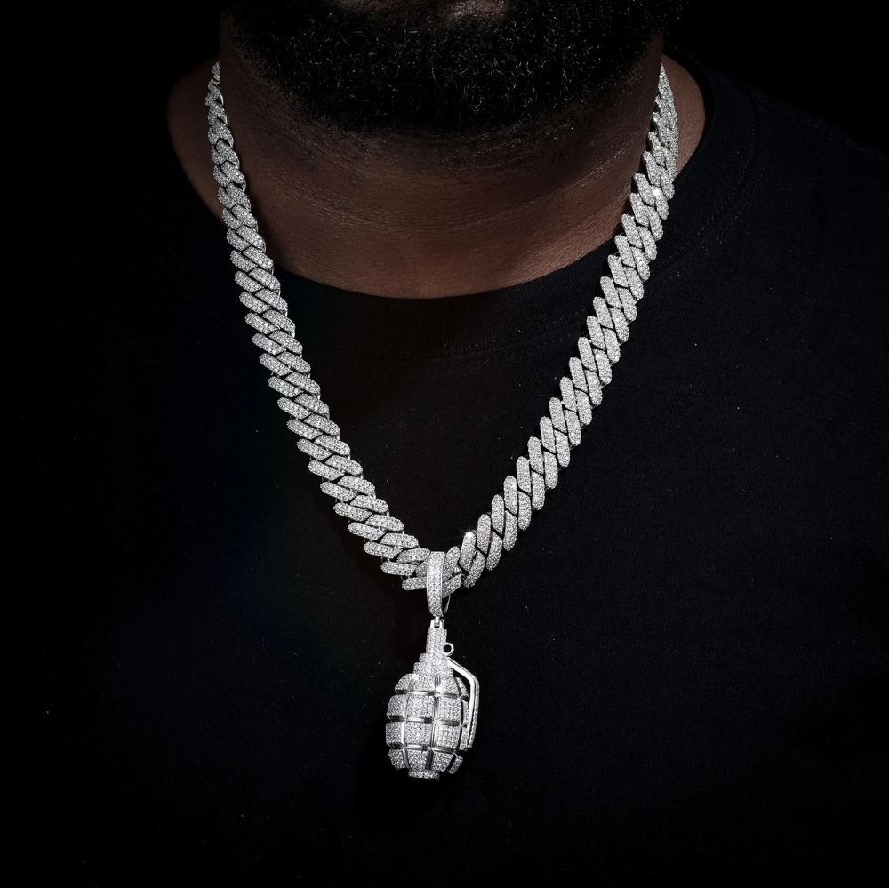 Kovrek Moissanite Grenade Pendant Necklace – Iced-Out 925 Silver & Gold Finish Statement Jewelry
