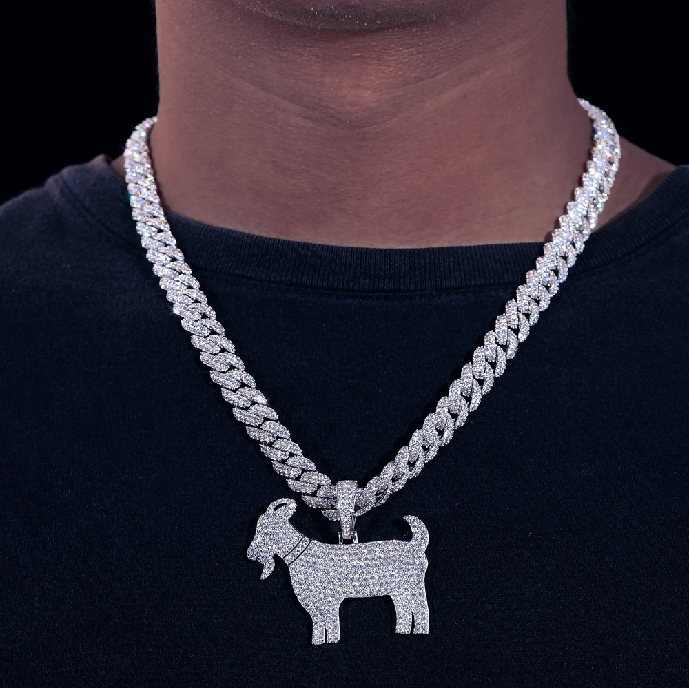 Zovian Moissanite GOAT Pendant Necklace in 925 Sterling Silver – Iced-Out Hip Hop Jewelry