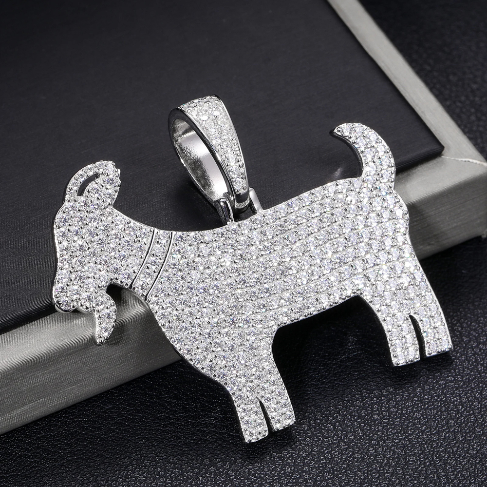Zovian Moissanite GOAT Pendant Necklace in 925 Sterling Silver – Iced-Out Hip Hop Jewelry