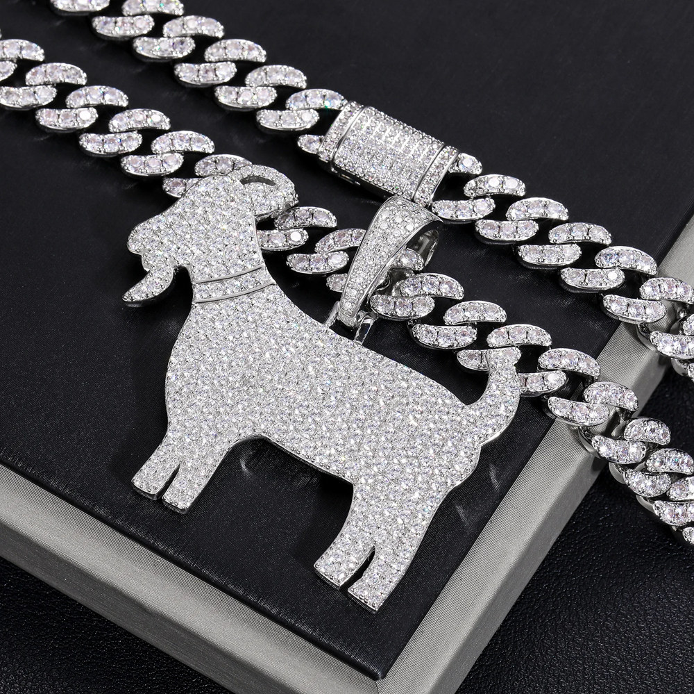 Zovian Moissanite GOAT Pendant Necklace in 925 Sterling Silver – Iced-Out Hip Hop Jewelry