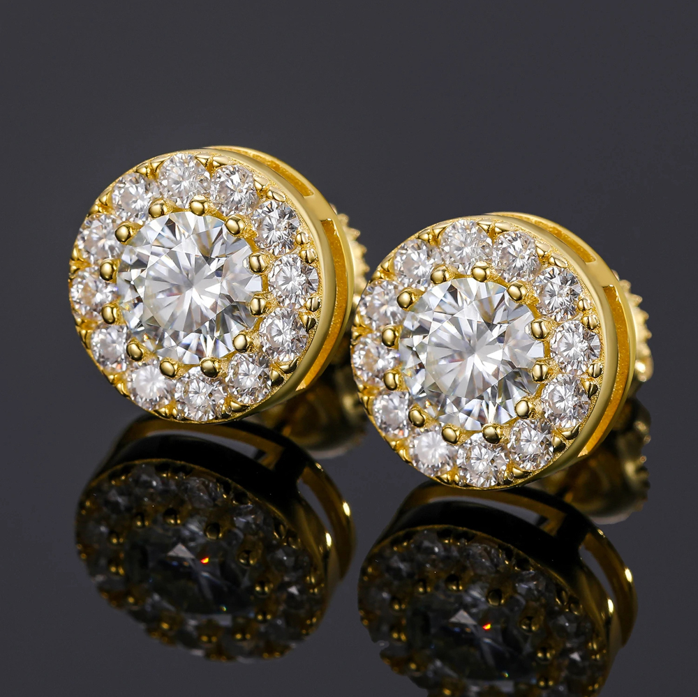 Solène Moissanite Cluster Halo Earrings in White or Yellow Gold – Certified S925 Luxury Studs