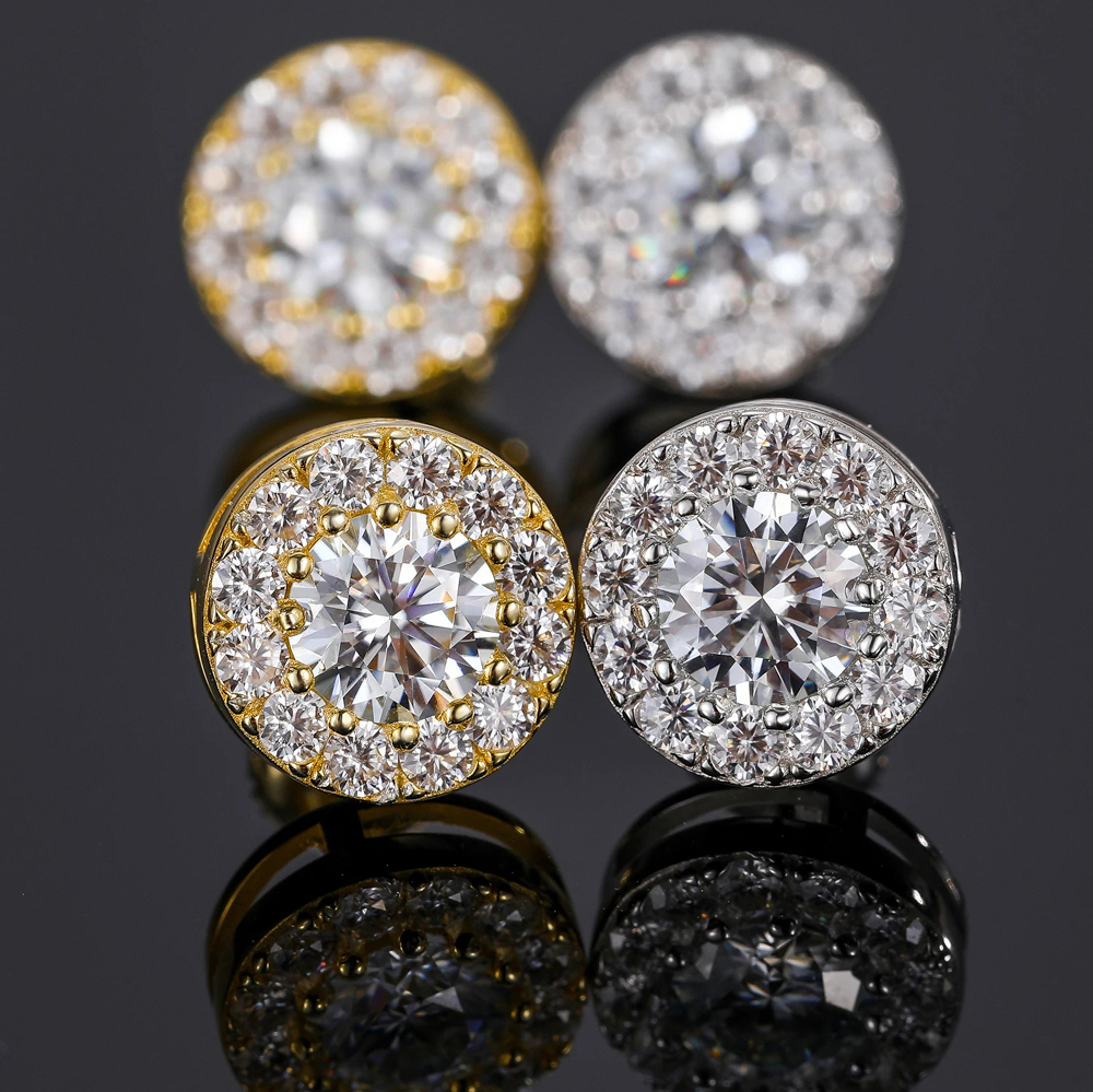 Solène Moissanite Cluster Halo Earrings in White or Yellow Gold – Certified S925 Luxury Studs