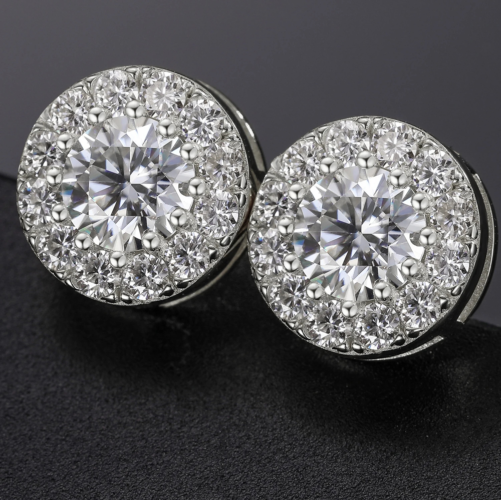 Solène Natural Diamond Halo Earrings – 10K / 14K / 18K Gold Luxury Cluster Studs