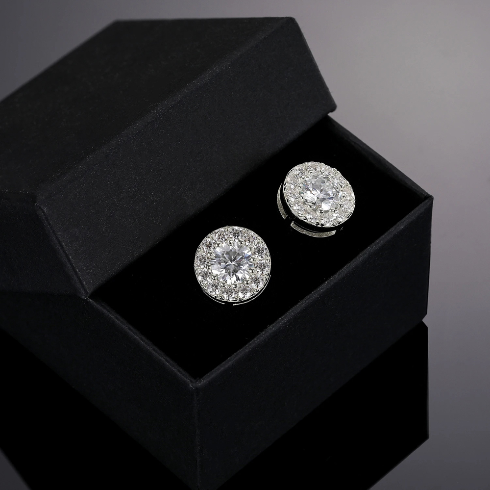 Solène Natural Diamond Halo Earrings – 10K / 14K / 18K Gold Luxury Cluster Studs