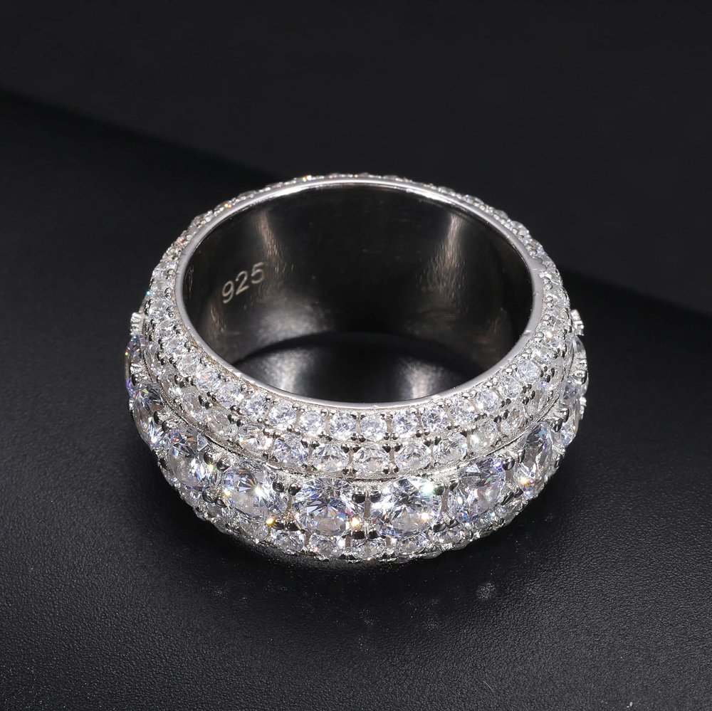 The Aurion Halo™ – Triple Row Moissanite Eternity Ring in 925 Sterling Silver or Gold Finish with Full Iced Design