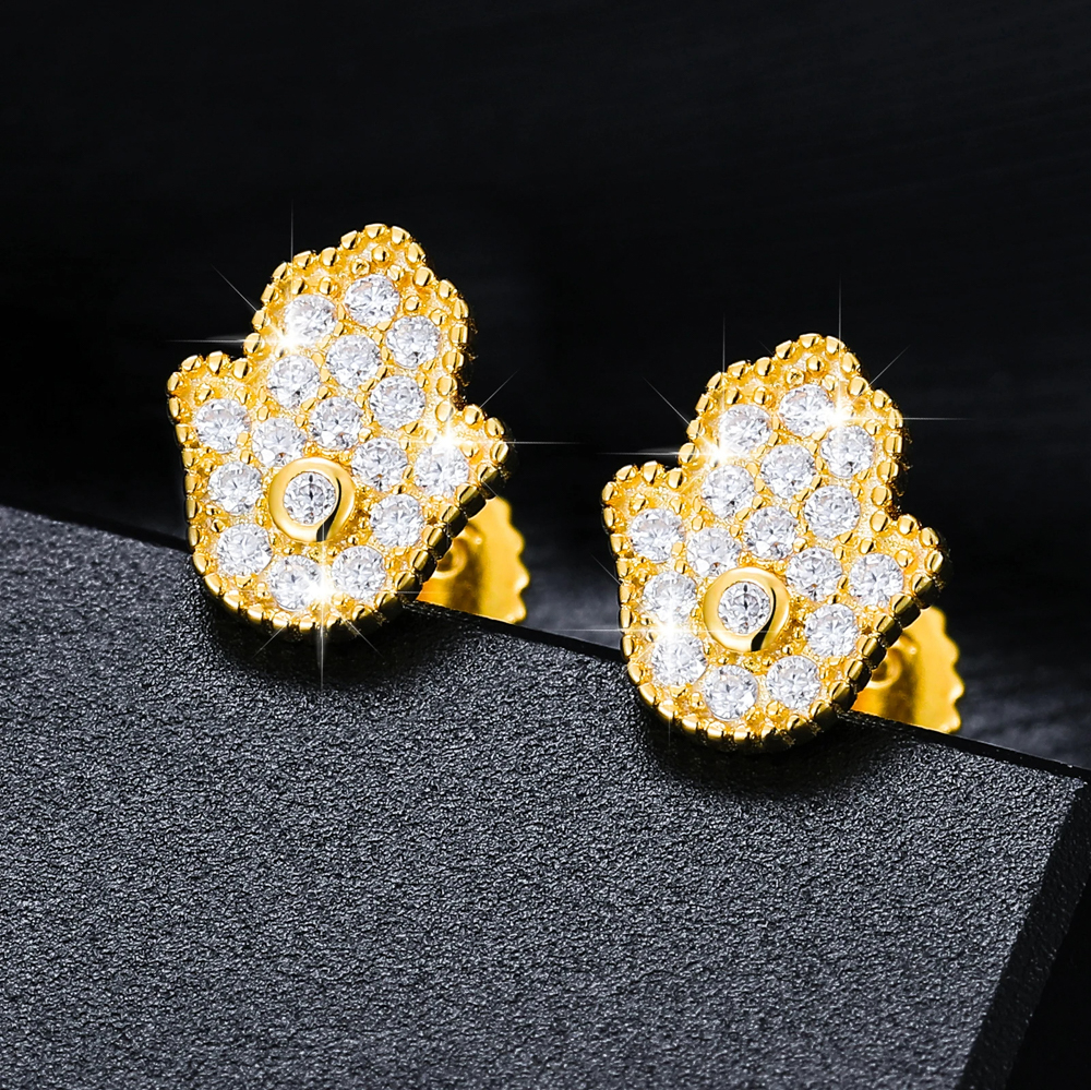 Nayelis Moissanite Hamsa Hand Stud Earrings | D Color VVS1 Stones | 925 Sterling Silver or Gold Finish