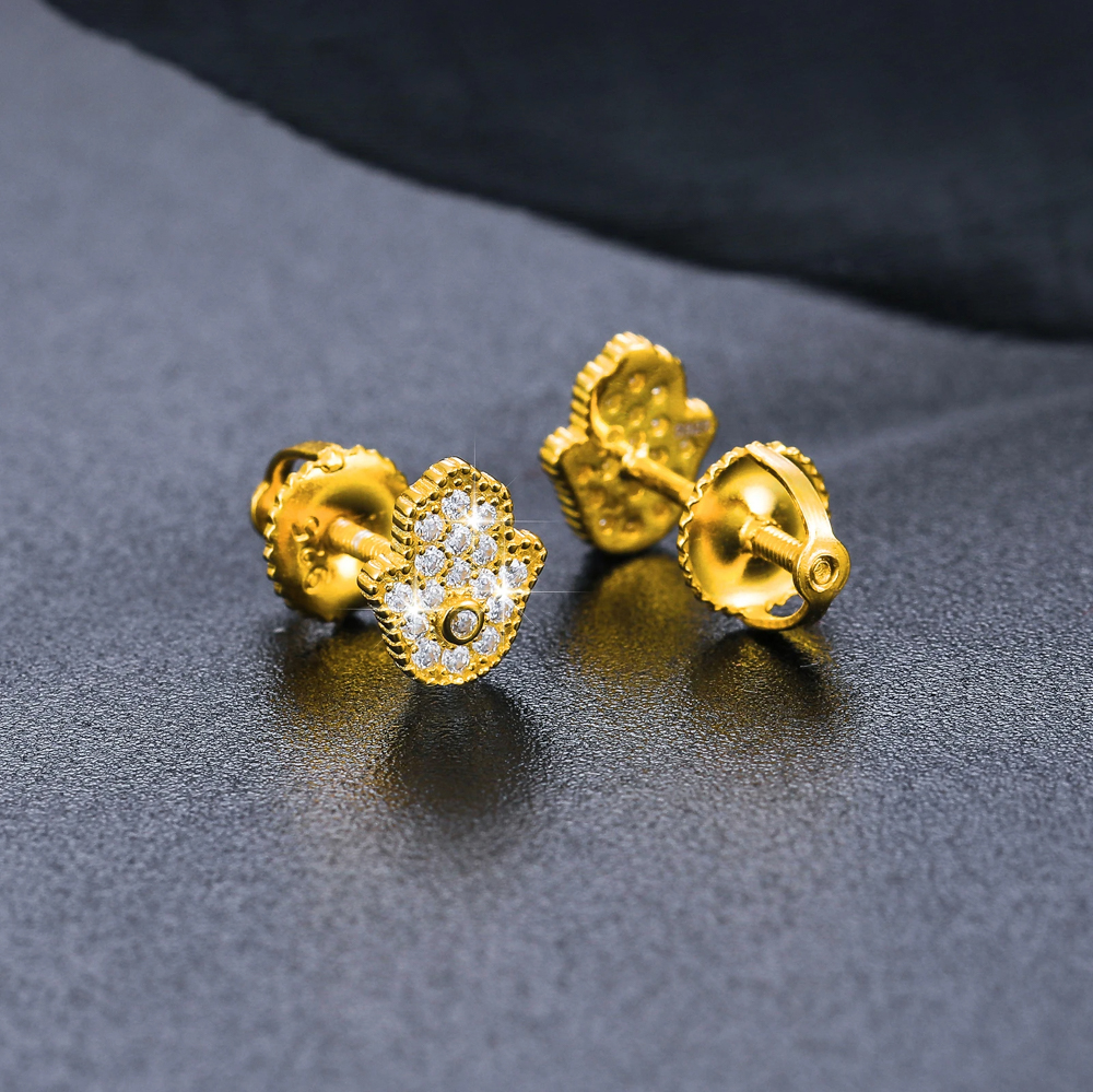 Nayelis Moissanite Hamsa Hand Stud Earrings | D Color VVS1 Stones | 925 Sterling Silver or Gold Finish