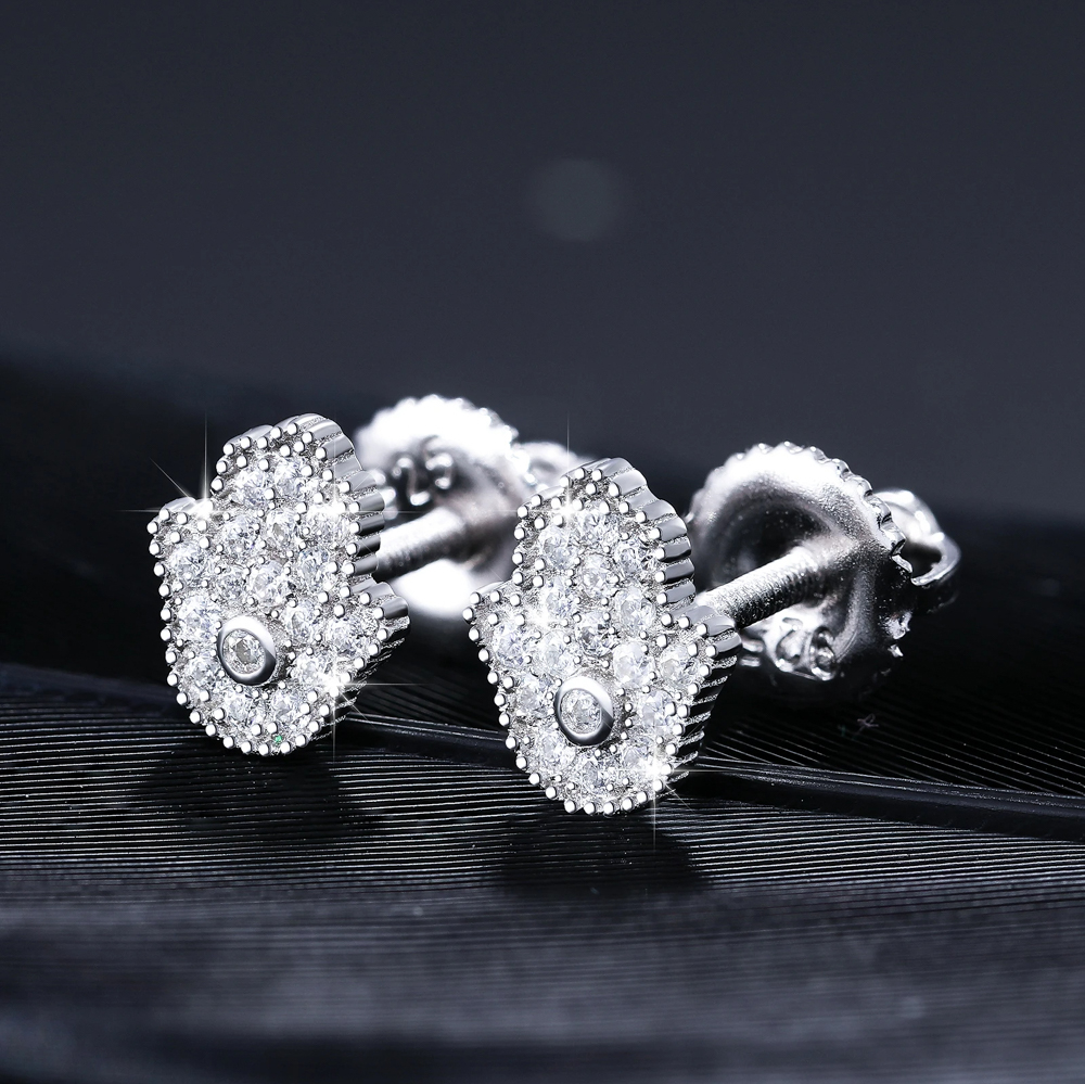 Nayelis Moissanite Hamsa Hand Stud Earrings | D Color VVS1 Stones | 925 Sterling Silver or Gold Finish